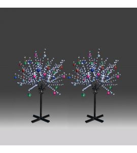 2x 150cm 360L steady burning LED tree light with white plum blossoms and hanging ornament set